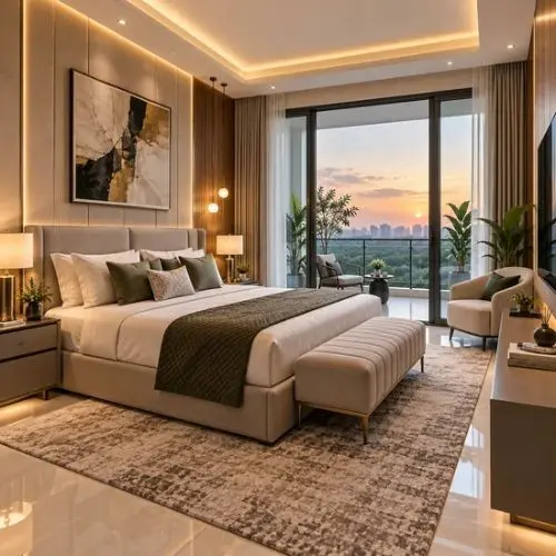 Modern master bedroom interior at M3M Sector 108 Noida